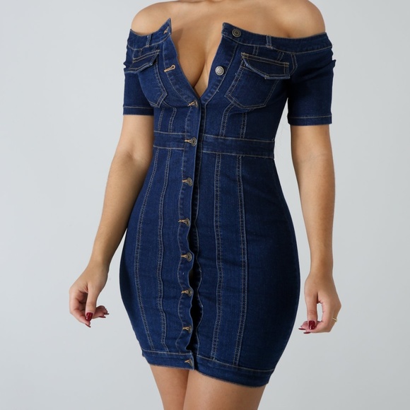 Hot Miami Styles Dark Denim Buttoned Dress - Picture 3 of 4